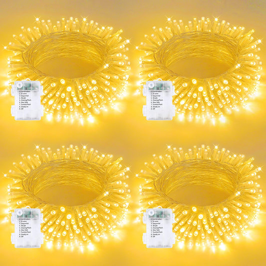 4 Pack 200 LED Battery Operated String Lights, 8 Modes Twinkle Fairy Lights