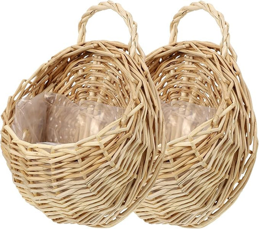 DOITOOL Wicker Wall Basket for Plants Rattan Hanging Planter for Indoor Outdoor Use Wall Flower Holder for Home Garden Decoration 2-Piece Set 7X9 Inches