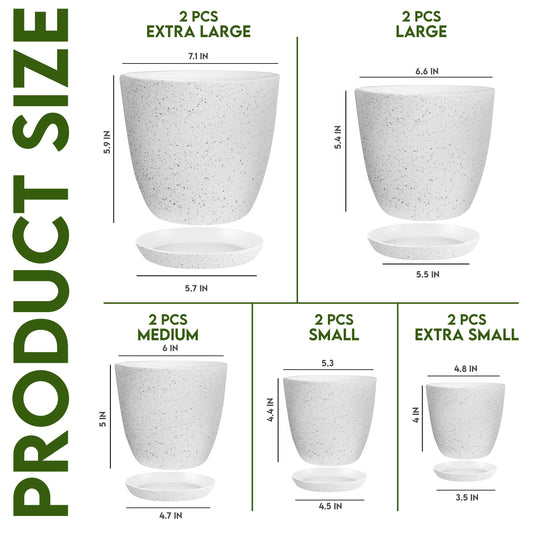 Plant Pots Indoor with Drainage 10 Pack Multi-Size Planters Set Spotty Grey