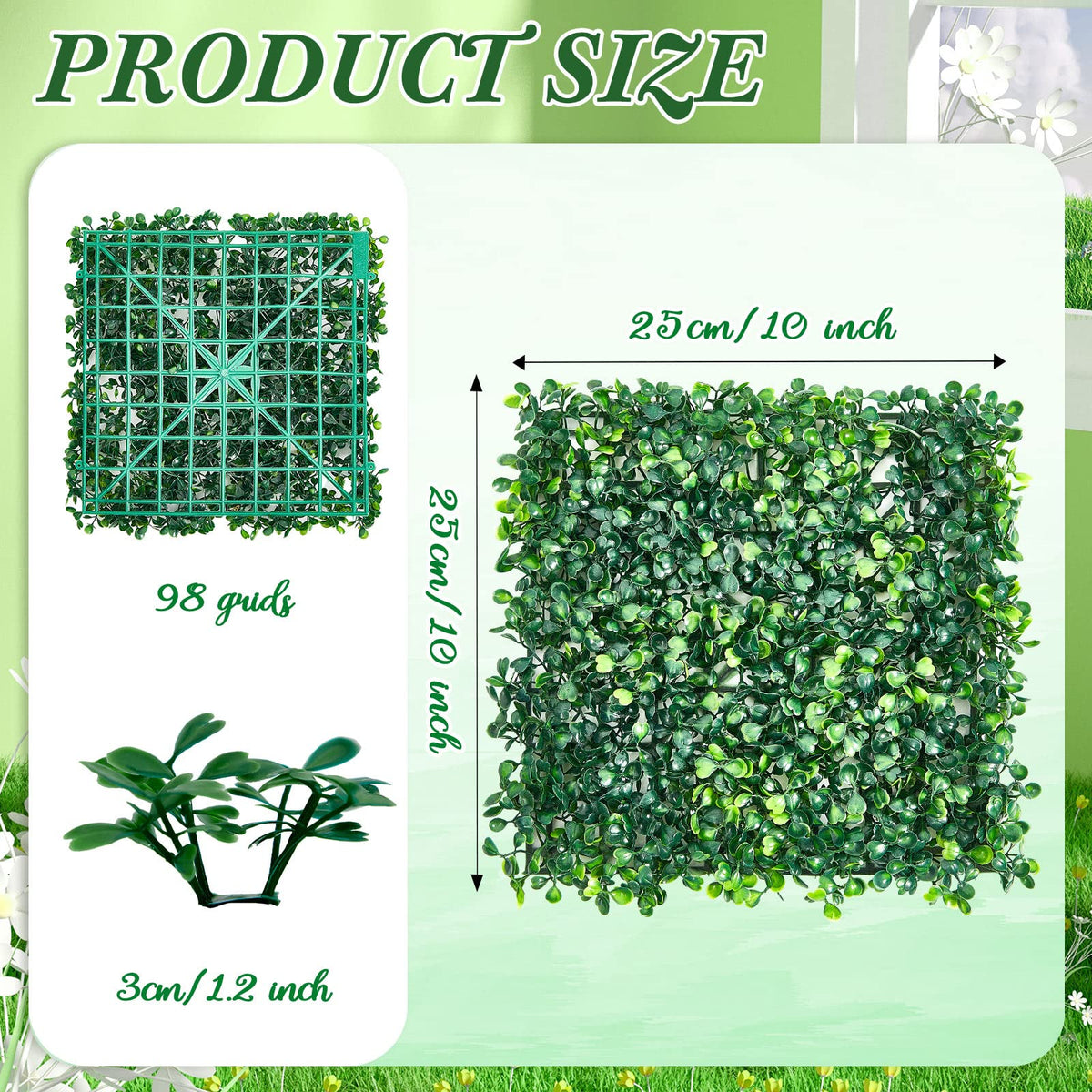 Crowye 48 Pcs 10 x 10 Inch Grass Wall Panel, Artificial Boxwood Wall Panels