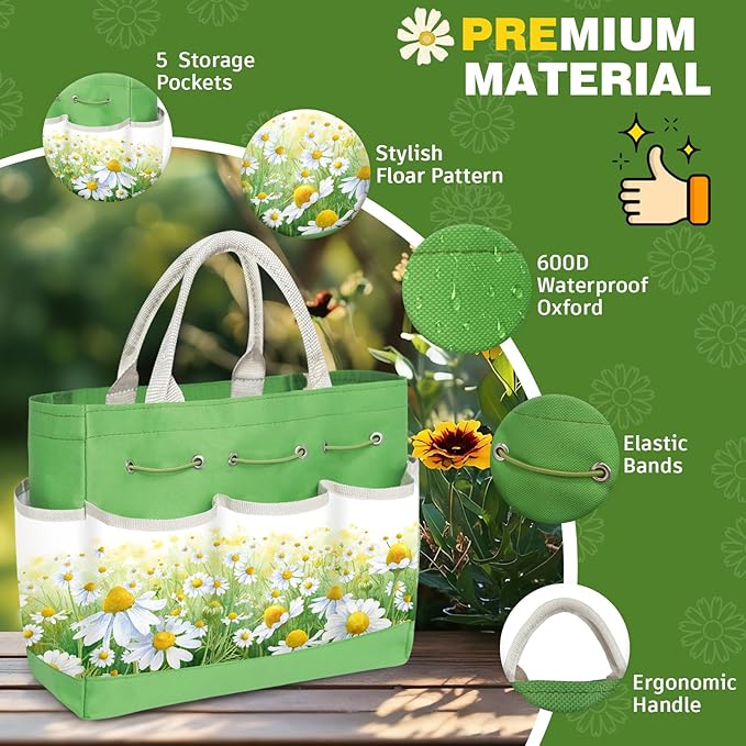22Pcs Garden Tools Set for Women,Heavy Duty Hand Tool Kit with Large Tote Bag/Repotting Mat/Trowel/Rake/Pruner/Gloves/Plant Tags,Gardening Gifts for Mom Gardener Beginner-Green
