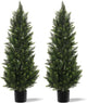 Outdoor Artificial Cedar Topiary Tree, Faux Evergreen Shrubs for Front Porch Decor, Lifelike Fake Bushes Plants for Home Living Room Front Door Decor (2, 4ft)