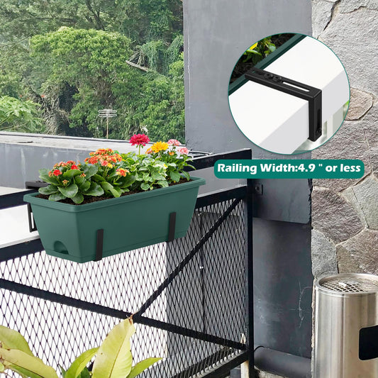 Railing Planter Box, 16.9 Inches Window Flower Boxes with Metal Brackets