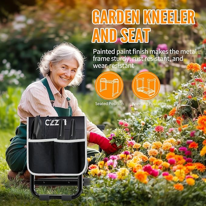 CZZXI Garden Kneeler and Seat, Wider and Thicker Kneeling Pad Heavy Duty Gardening Stool with Gardening Tool Pouch and Bag, Garden Bench/Chair Gifts for Women, Seniors