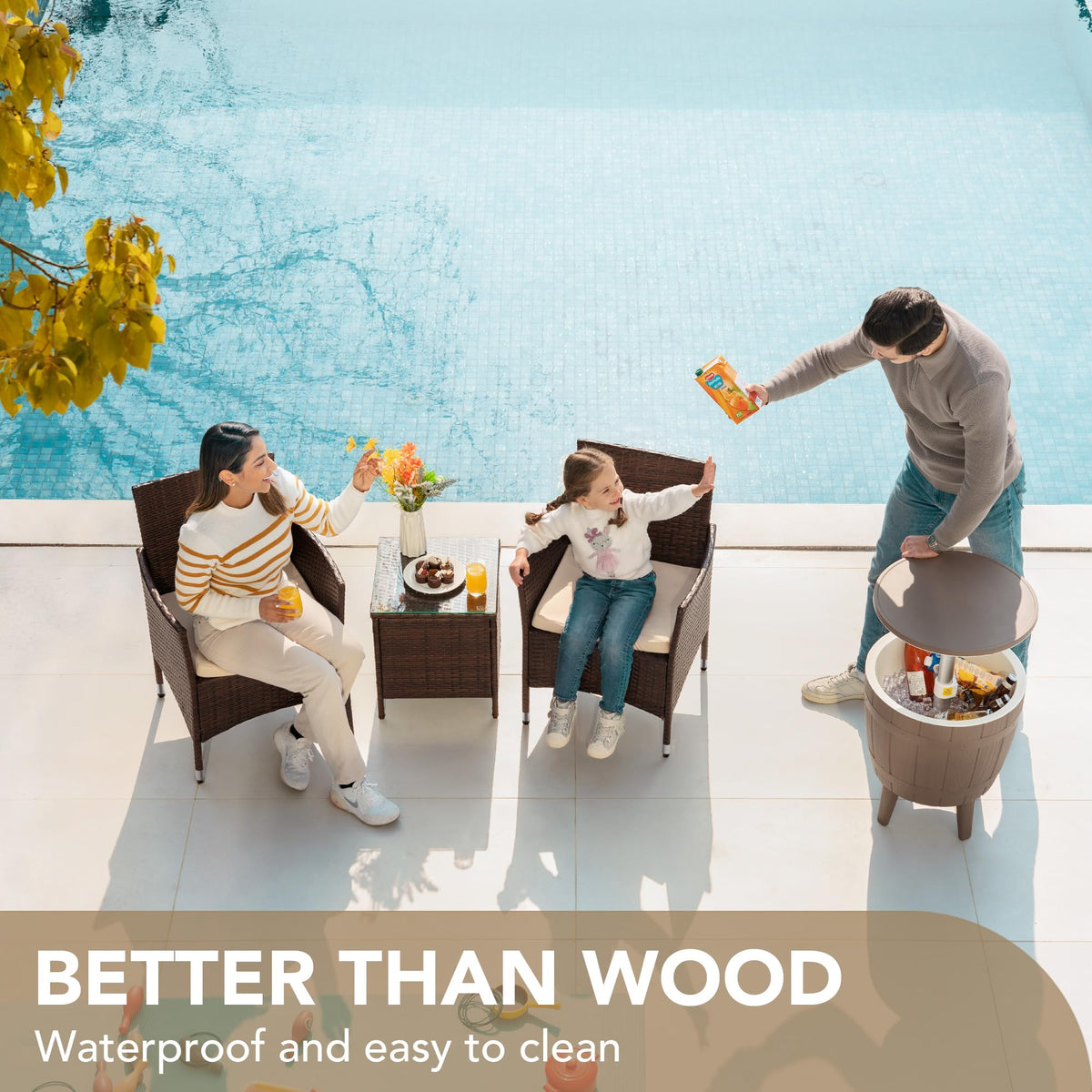 Devoko 3 Piece Patio Furniture Set Outdoor Wicker Conversation (Brown)