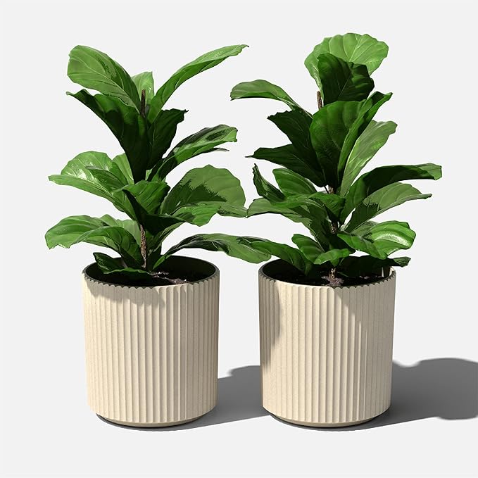 Veradek Demi Series Round Planter for Porch, Patio, Backyard | Durable Plastic-Stone Composite Material | Modern Décor for Tall Plants, Flowers