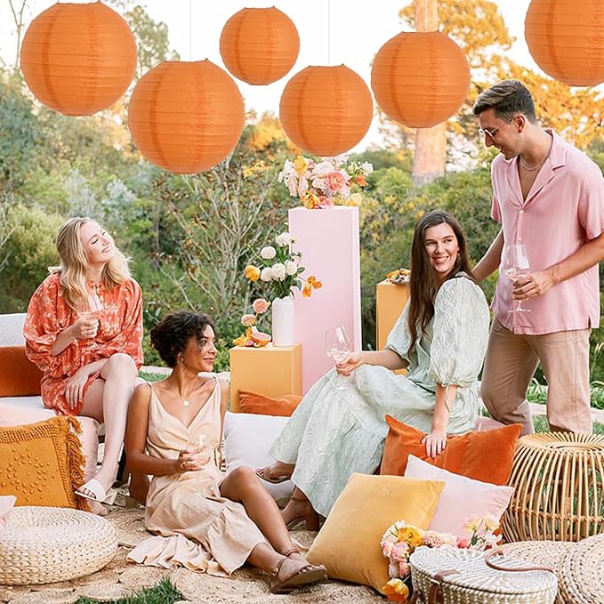 BEISHIDA 10-Inch Orange Round Paper Lanterns Hanging Decorative Chinese Paper Lanterns Lamp for Birthday Wedding Party Decoration and Baby Bridal Shower（6 Packs）