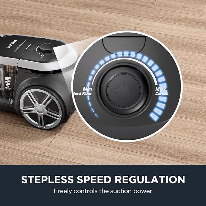 Eureka Bagless Canister Vacuum Cleaner, Lightweight Vac for Carpets and Hard Floors, Silver with Black, NEN180