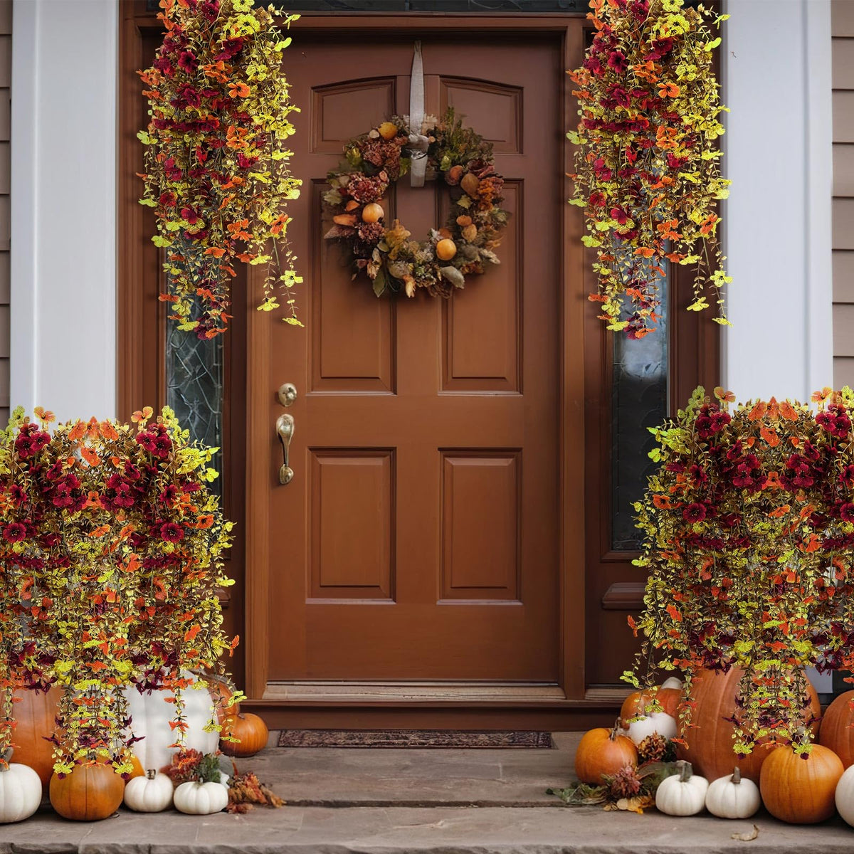 FineCheer 6 Pcs Fall Artificial Hanging Flowers Outdoor, Retro Color