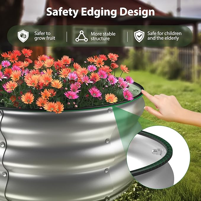 Raised Garden Bed Kit, 4x2x1 ft Galvanized Planter Box Outdoor with Safety Edging, Large Metal Raised Beds for Gardening Vegetables Flower Herb (Silver)