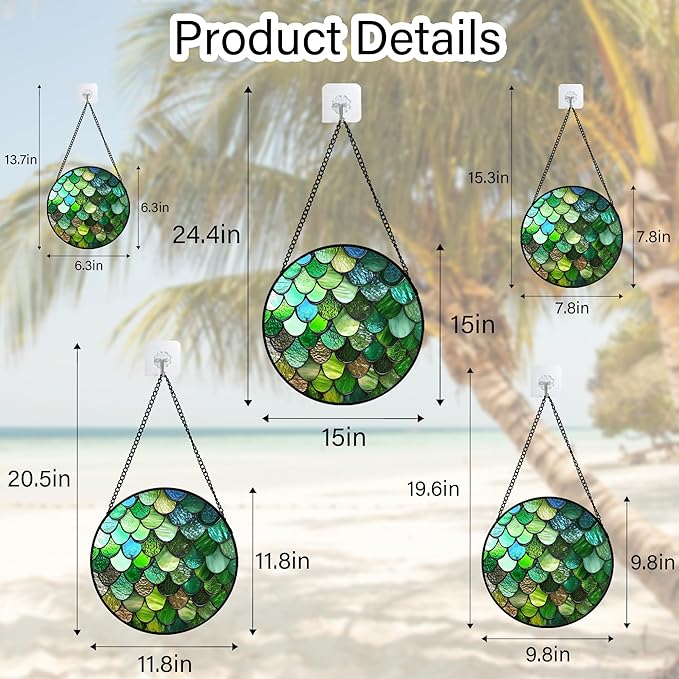 QZQCBLC Stained Glass Window Hanging Green Abstract Texture Large 15" - Marine Suncatcher Door Garden Sun Catcher Home Decor Birthday Christmas for Mom Men Woman Wife Friend