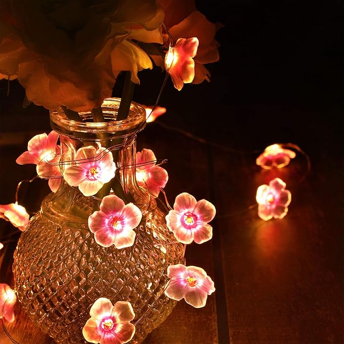 Mudder 2 Pieces Cherry Blossom Lights LED Flower String Light Blossom Decor Battery Wire Fairy LED Garland for Birthday Wedding Bedroom Party Decoration(16.4 ft,Cherry)