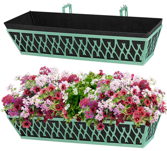 Karlliu 2 Pack 30 Inch Window Boxes Planters Railing Planter Box with Adjustable Brackets & Non-Woven Fabric Plant Grow Bags Deck Railing Planter Boxes Balcony Hanging Flower Box for Outdoor Plants