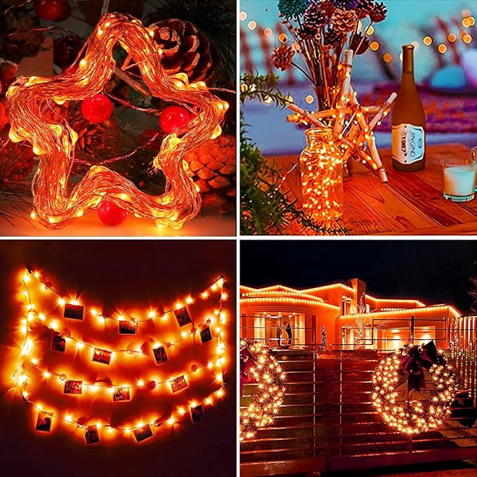 RUICHEN Silver Wire 66 Ft 200 LED USB Fairy String Lights with On/Off Switch (Orange)