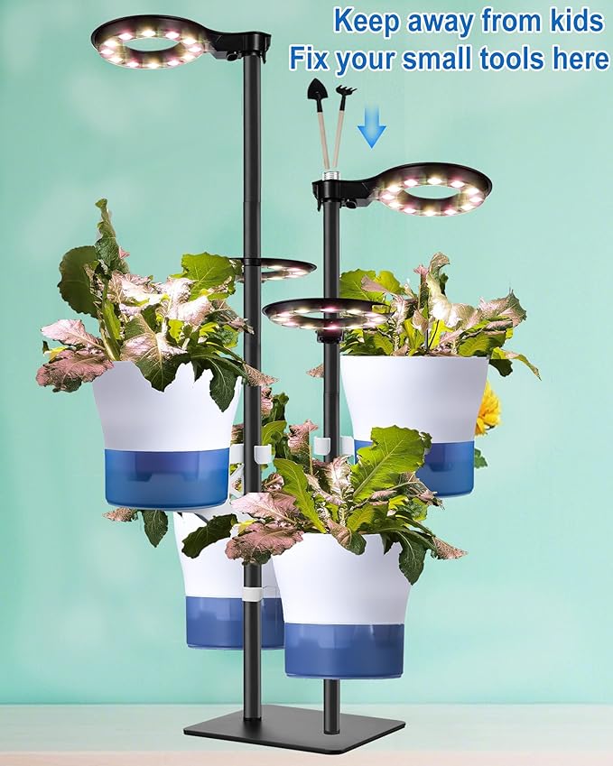 Indoor Plant Hydroponics Growing System Tower Kit with Grow light,Herb Vegetable Indoor Garden Growing System with Standing Floor Tall LED Grow Light,Height Adjustable with Timer & Metal Stand (Large)