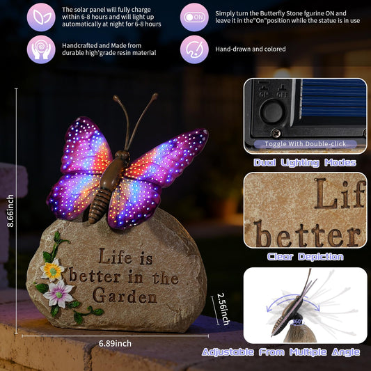 XMHBCSM Solar LED Butterfly Garden Statue with Sparkling Light-Up Wings - Outdoor Yard Patio Decor Figurine, for Women Mom Grandma(Purple)