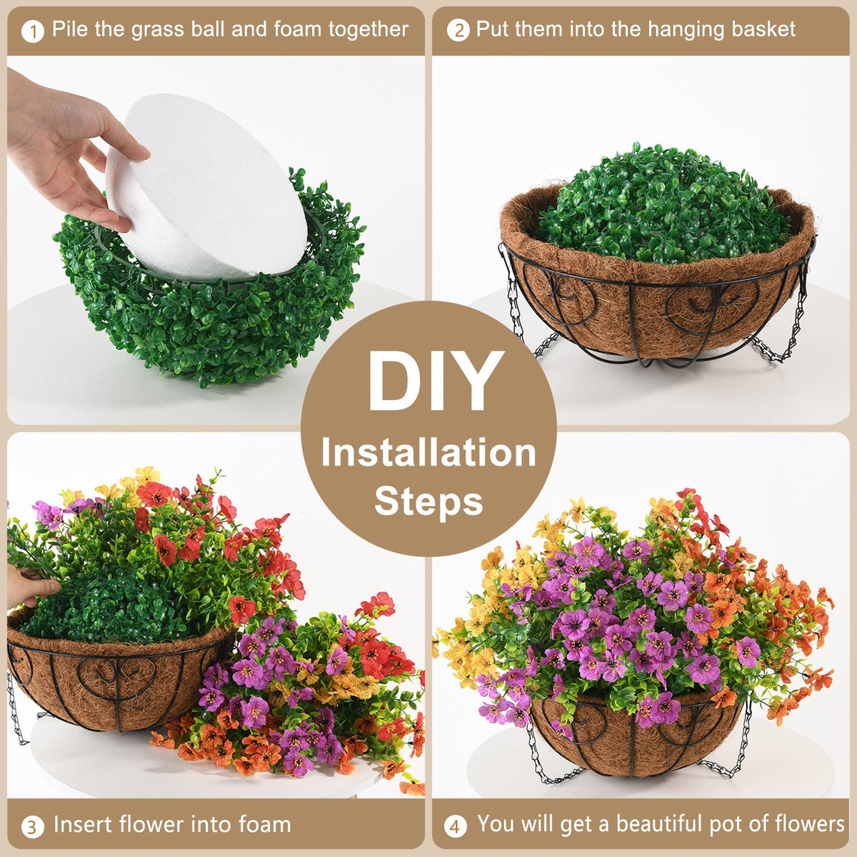 Artificial Hanging Flowers Basket for Outdoor, UV Resistant Plants Daisy