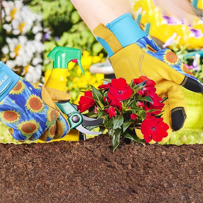 Leather-Gardening-Gloves for Women,Thorn-Proof Work-Gloves for Weeding,Digging,Planting,Pruning Yard garden Gloves