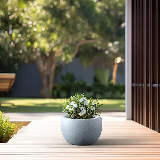 Kante 15.7" Dia Round Concrete Planter, Outdoor/Indoor Large Bowl Plant Pots with Drainage Hole and Rubber Plug for Garden Patio Balcony Home, Slate Gray