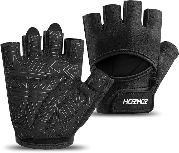 Ventilated Weight Lifting Gloves, Thick Padded Workout Gym Gloves with Full Palm Protection & Grip & Shock Absorption for Women & Men's Fitness Exercise Training