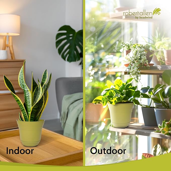 Headwind Traverse Planters – 14" 2 Pack Plastic Plant Pot in Meadow Green - Indoor & Outdoor Pots for Plants with Drainage - Decorative Plant Pot, Flower Pots Outdoor for Garden by Robert Allen