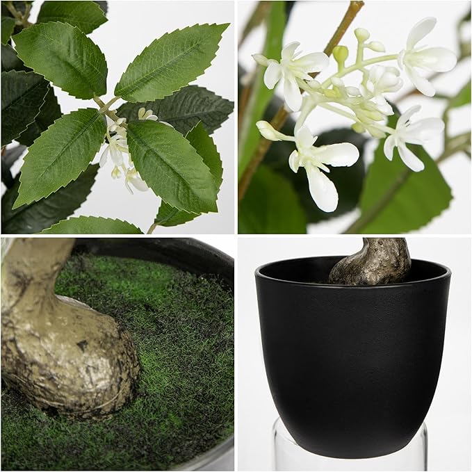 Briful 16.5'' Fake Plants Faux Laurel Bay Tree in Black Pot Realistic Greenery Artificial Plants Indoor Houseplant for Home Decor Farmhouse Bathroom Living Room Wedding Table Centerpieces