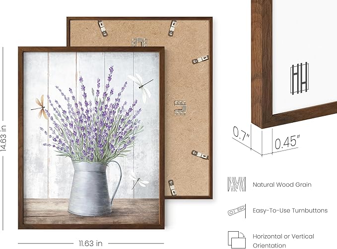 HAUS AND HUES Flower Wall Decor - Set of 4 Framed Floral Art Prints, Botanical Flower Paintings, Elegant Wall Decor for Bedroom or Living Room (Walnut Frame, 11x14)