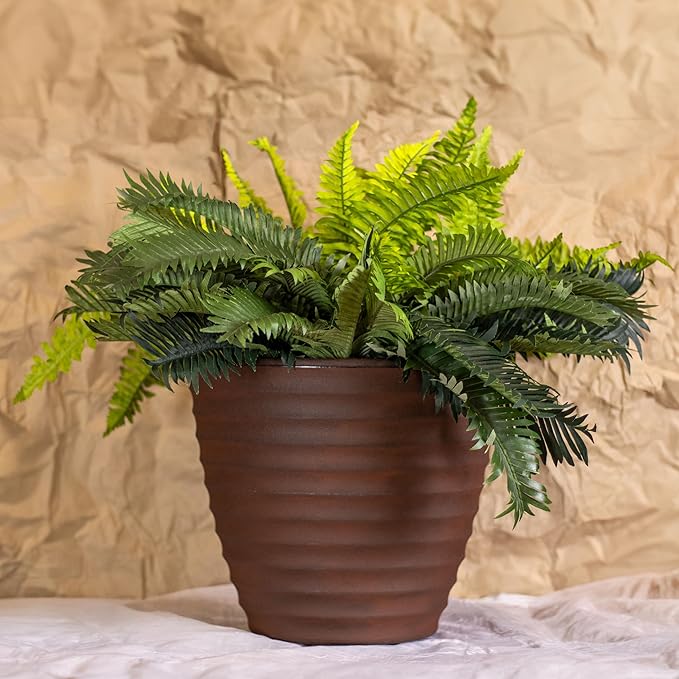 Sunnydaze Ribbed 13" Outdoor Plant Pot - Polyresin Double-Walled Planter for Indoor or Outdoor Use - Rust - Set of 4