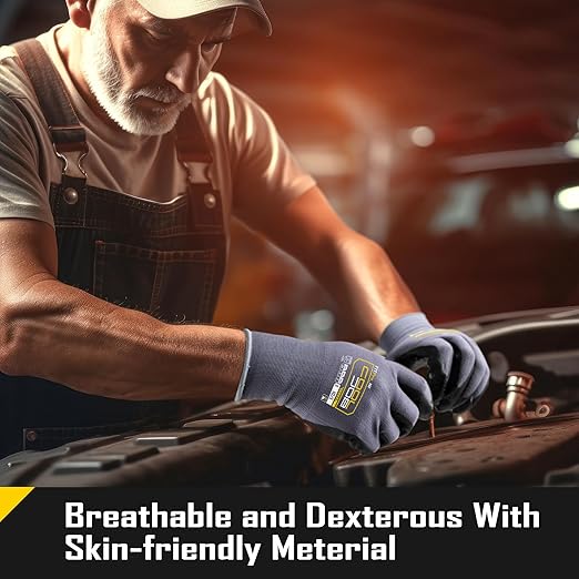COOLJOB 3/6/12 Pairs Nitrile Rubber Coated Nylon Safety Work Gloves, Dotted for Non-Slip Grip, Breathable Soft Seamless Knit Nitrile Dipped Gloves for Warehouse, Home Improvement, Yard, Grey Small