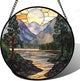Stained Glass Window Hanging, Sunset Mountains Lake Tree Sun Catcher for Window Home Decor Landscape Suncatcher Mother's Day Birthday Gifts for Women Men Mom and Nana 11.8 in