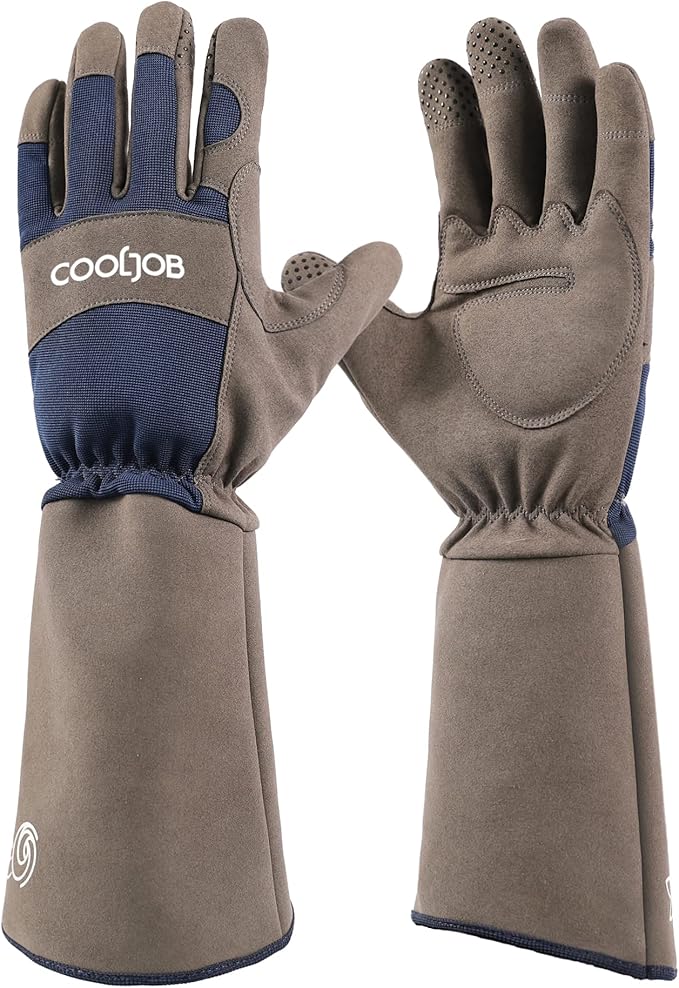 COOLJOB Thorn Proof Rose Pruning Garden Gloves for Men, Long Sleeve Padded Yard Work for Bush, Blackberry, Cactus, Heavy Duty/Puncture Resistant/Machine Washable, Large, Navy