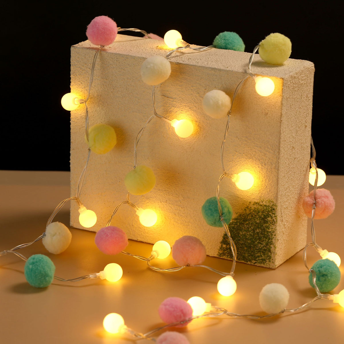 9.84FT Pom Poms Fairy Lights - 30 LED Battery & USB Operated String Lights with Warm White Globe Balls - Cute Indoor Decor for Bedroom Kids Room Playhouse Back to School Birthday Baby Shower - Pastel