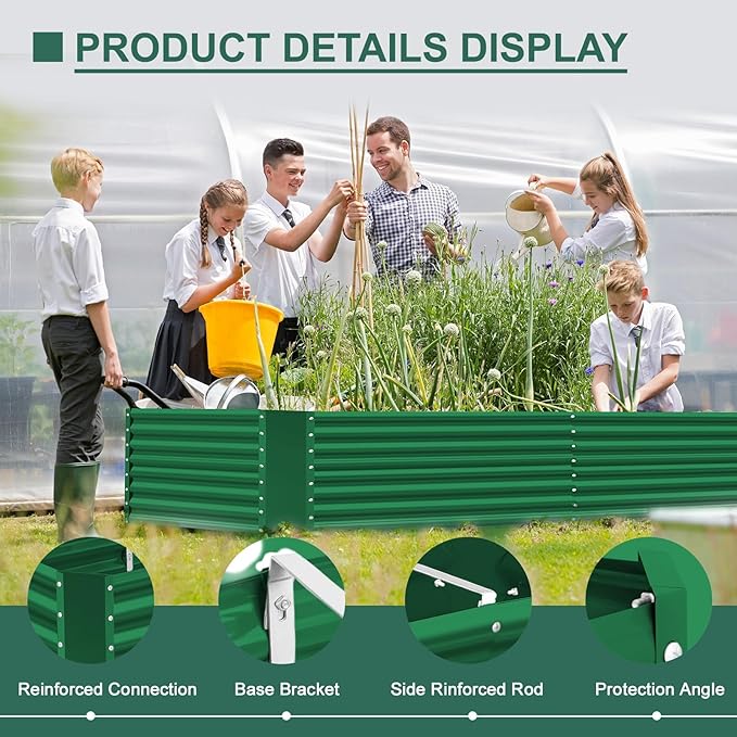 Land Guard 8x4x3ft Rectangular Galvanized Raised Garden Beds, Large-Capacity Metal Planter Box Outdoor, Durable Deep Raised Garden Bed 3ft Tall, Raised Beds for Gardening Vegetables, Forest Green