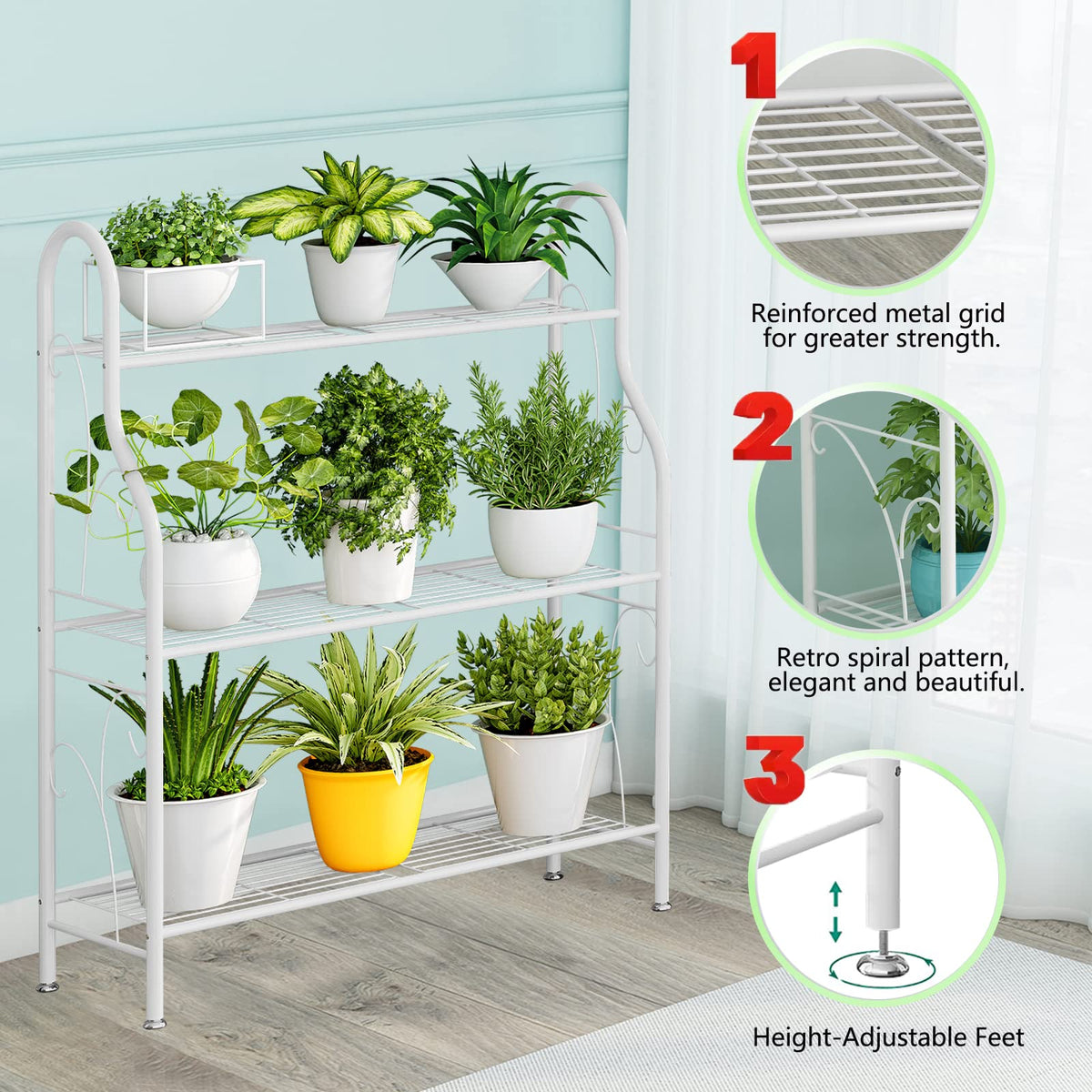 SORCEDAS Plant Stand Outdoor Indoor 3 Tier Metal Corner Flower Shelf