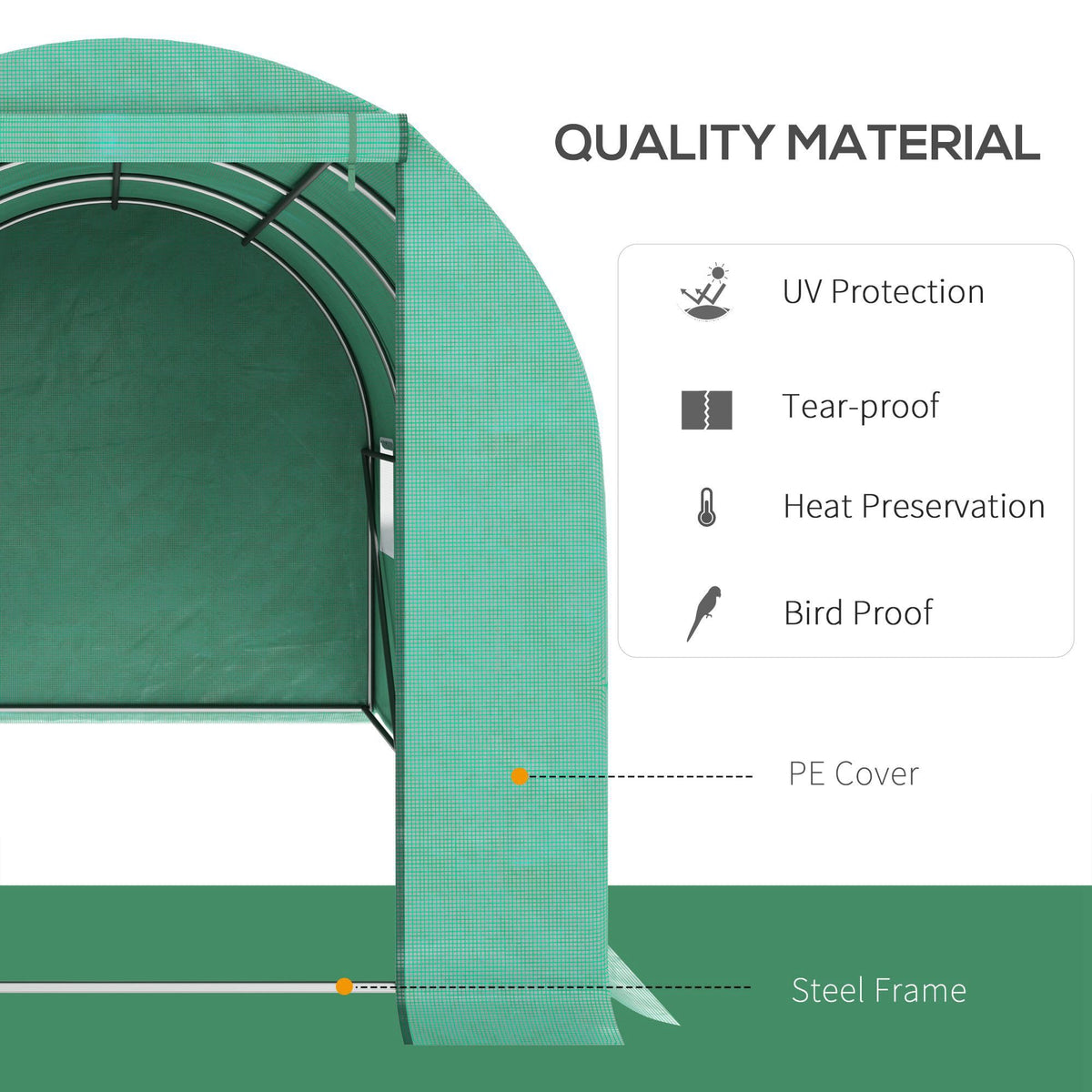 Outsunny 15' x 7' x 6.5' Walk-in Tunnel Hoop Greenhouse PE Cover Green