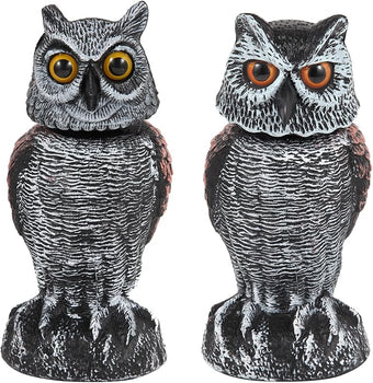 Hedoc 2 Pack Fake Owl Decoys to Scare Birds Away, Rotating Head Bird Deterrents, Nature Enemy Scarecrow Plastic Statues, Pest Repellent for Gardens and Patios