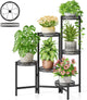 NQW 6 Tier Large Plant Stand Indoor with 7.9-Inch Wide Drainage Tray, Tiered Corner Metal Outdoor Flower Display Holder Shelf, Folding Tall Rack for House Patio Porch Balcony Graden - BlackFlower