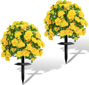 AZXVT Artificial Flowers for Outdoors, Faux Outdoor Plants Fake Plants Topiary Balls Artificial Outdoor Set of 2 with Ground Spike for Home Front Porch Patio Garden Decor (Yellow)