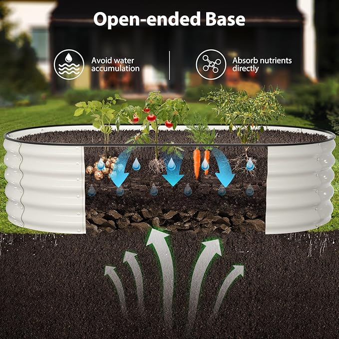 Raised Garden Bed Kit, 6x3x1.5 ft Galvanized Planter Box Outdoor with Safety Edging, Large Metal Raised Beds for Gardening Vegetables Flower Herb (Pearl White)