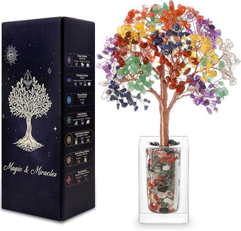Magic and Miracles 7 Chakra Tree of Life Healing Crystal Bonsai Fengshui Tree, Office Desk Decor Home Living Room Decorations, Christmas Birthday Housewarming Meditation Yoga Gifts for Women Mom