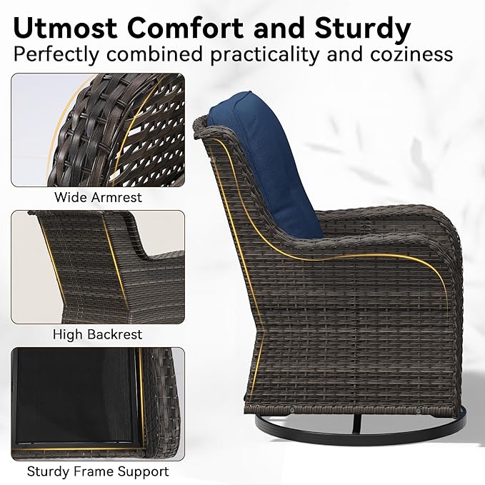 8 Piece Outdoor Wicker Patio Furniture Set, Outdoor Swivel Rocker Patio Chairs Set with Thickened Olefin Cushions, High Back and Deep Seating, Hand-Woven PE Rattan for Porch, Deck