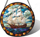 DASTOLL Stained Glass Window Hanging, Sailing Ocean Sun Catchers Glass Panel Navigation Suncatcher Decor for Birthday for Women, Men, Wife, Aunt, and Mom 6.3 in