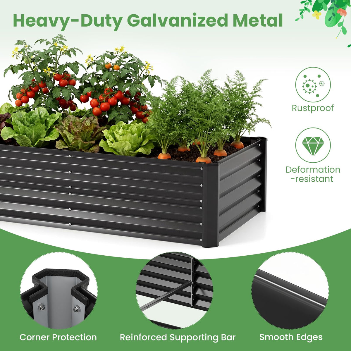 HAPPYGRILL 4 x 2 x 3 FT Galvanized Raised Garden Bed with Cover