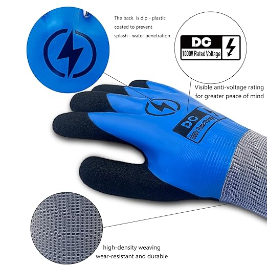 Insulated Electrician Gloves 1000V,ASTM D120 Certified High Voltage Resistant Flame Retardant Work Gloves, Electrical Rubber Non-slip Prevent Shock,Large
