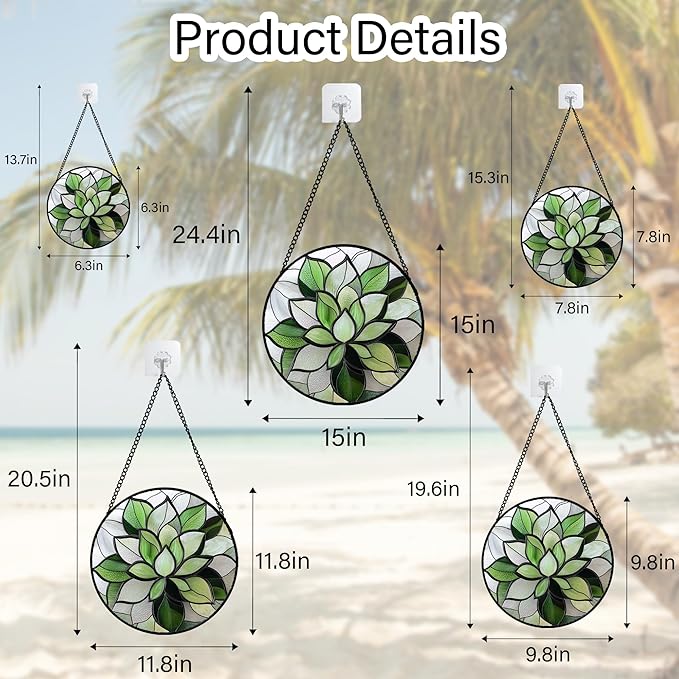 Stained Glass Window Hanging - Ireland Green Plants Suncatcher for Doors Garden Succulent Sun Catchers Decor Mother's St. Patrick's Day Birthday for Women Men Mom Nana 11.8 in