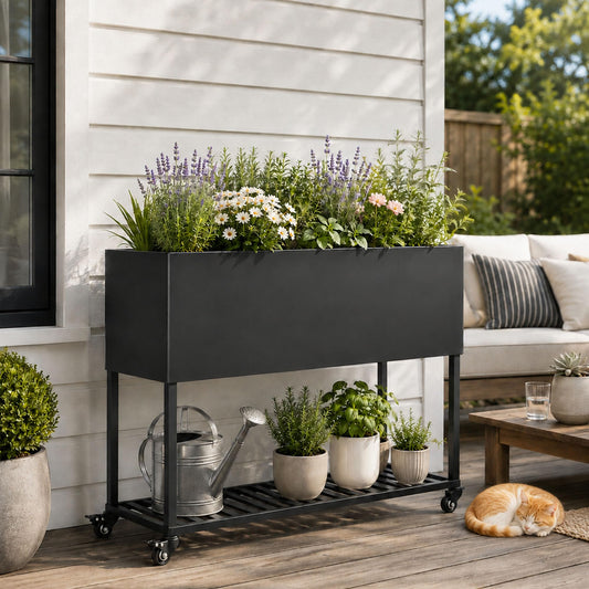 Raised Garden Bed with Wheels, 38" Metal Raised Planter Box with Legs