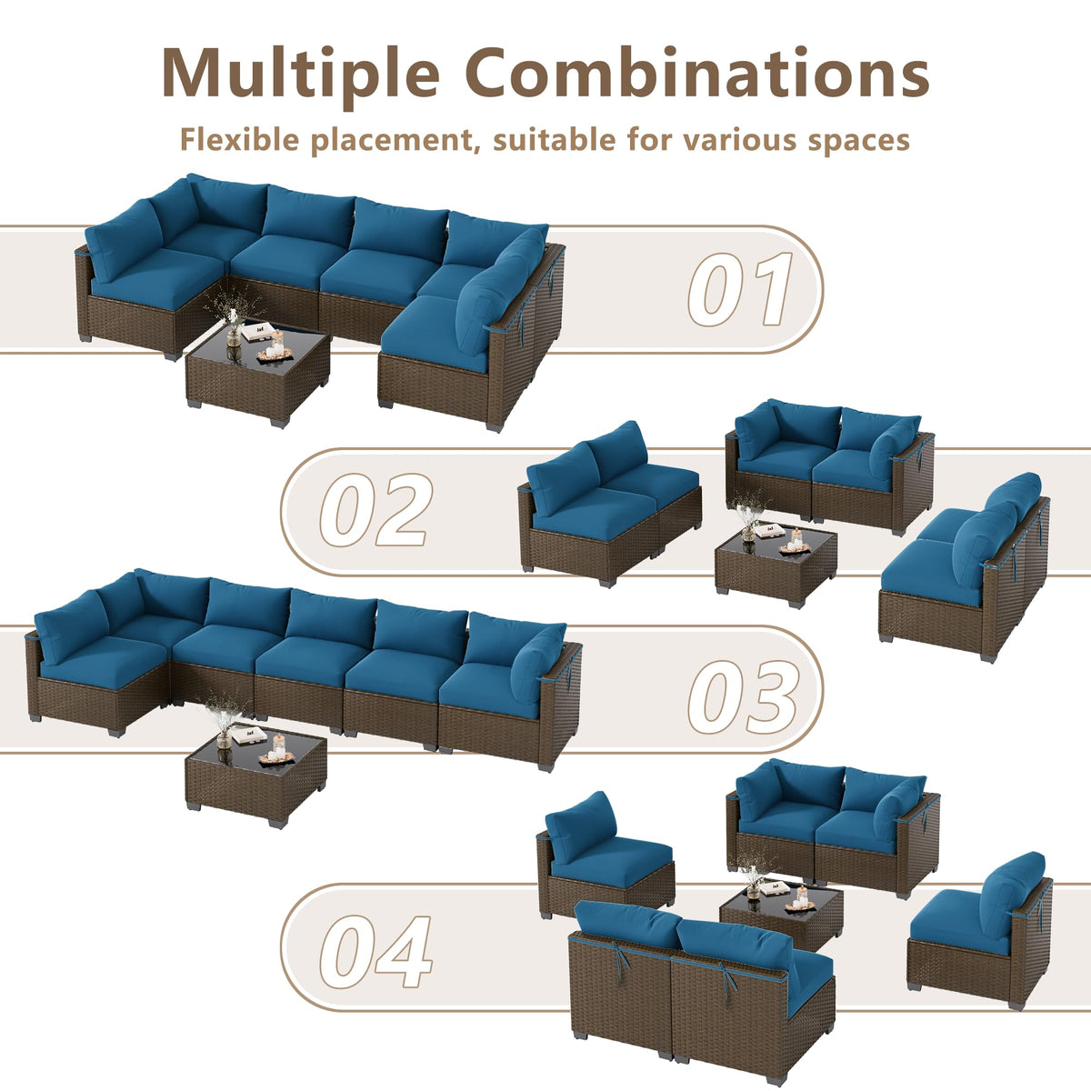 LOUVIXA 7 Piece Outdoor Patio Furniture Set, Outdoor Sectional Sofa, Wicker Rattan Patio Furniture, Patio Conversation Set with Coffee Table & Cushions