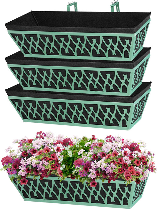 Karlliu 4 Pack 24 Inch Window Boxes Planters Railing Planter Box with Adjustable Brackets & Non-Woven Fabric Plant Grow Bags Deck Railing Planter Boxes Balcony Hanging Flower Box for Outdoor Plants