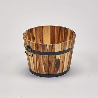 Worth ImportsWood Barrel Planter with Handles, Natural Oil 15" x 15" x 10"