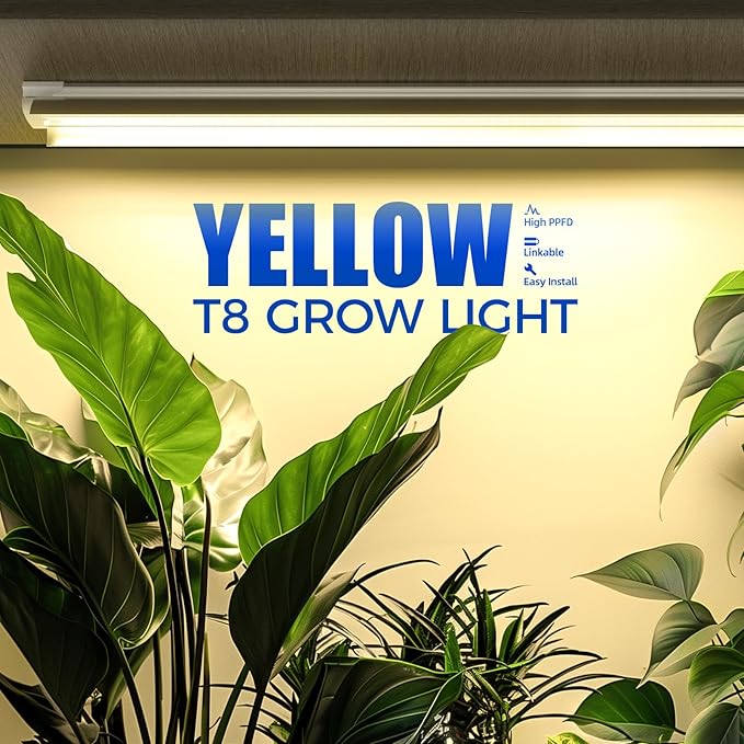 Barrina Full Spectrum LED Grow Light, 168W(4 x 42W), Grow Light Strips for Indoor Plant, 4FT Plant Grow Light, T8 Growing Lamp Fixture, Yellow, 4-Pack